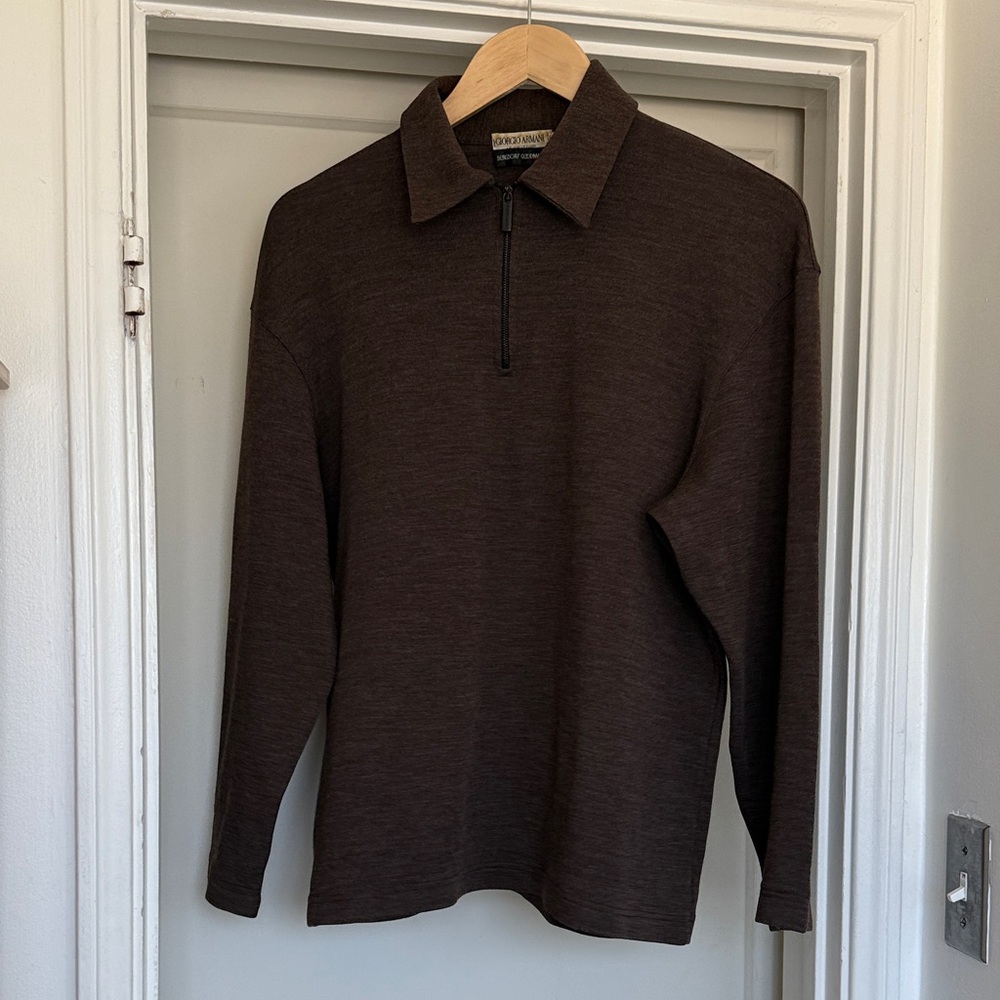 Vintage Giorgio Armani Dark Brown Zip Pullover